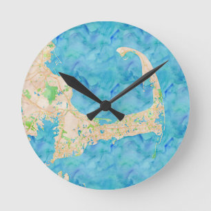 Horloge Ronde Carte du cap Watercolor