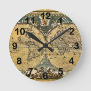 Horloge Ronde Carte du monde antique en détresse #2