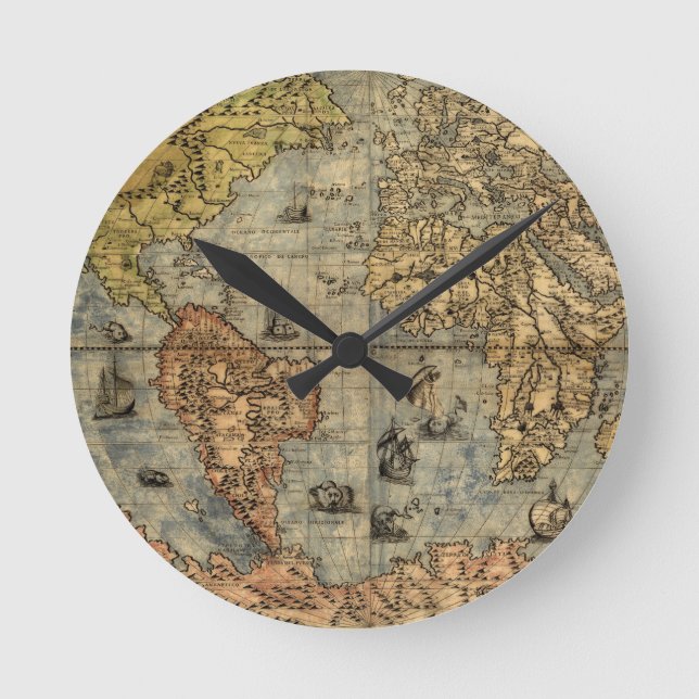 Horloge Ronde Carte du monde Forlani Antiquev 1565 Renaissance (Recto)