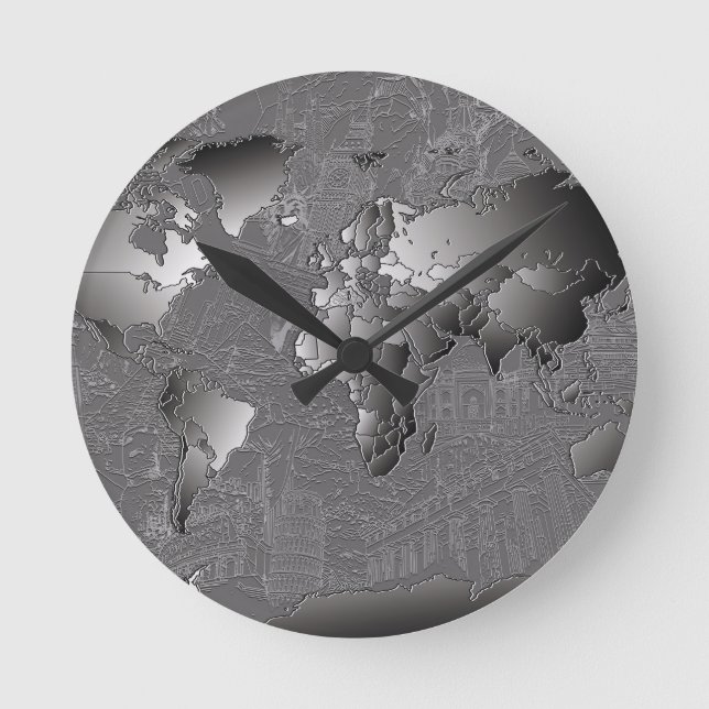 Horloge Ronde carte du monde galaxie noir et blanc 5 (Recto)
