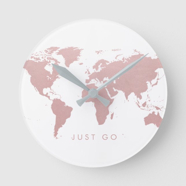 Horloge Ronde Carte du monde rose Globe (Recto)