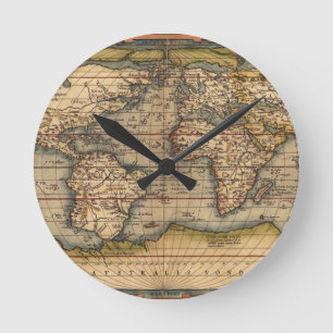 Horloge Ronde Carte du monde vintage par Abraham Ortelius 1564