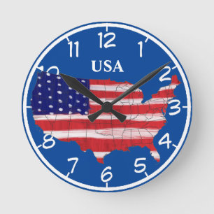 Horloge Ronde Carte et drapeau des États-Unis