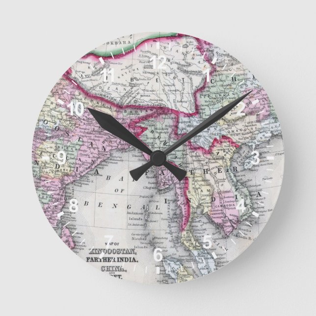 Horloge Ronde Carte Mitchell | Inde, Tibet, Chine et SE Asie (Recto)