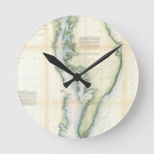 Horloge Ronde Carte vintage de la baie de chesapeake