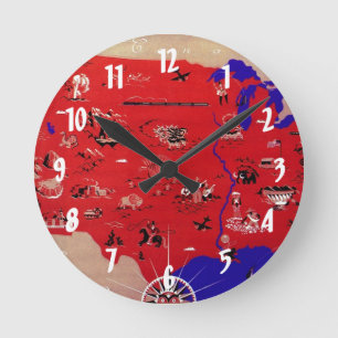 Horloge Ronde Carte vintage du Bureau de voyage des États-Unis d
