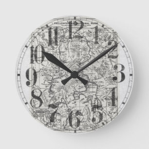 Horloge Ronde Carte vintage du parc national Yellowstone