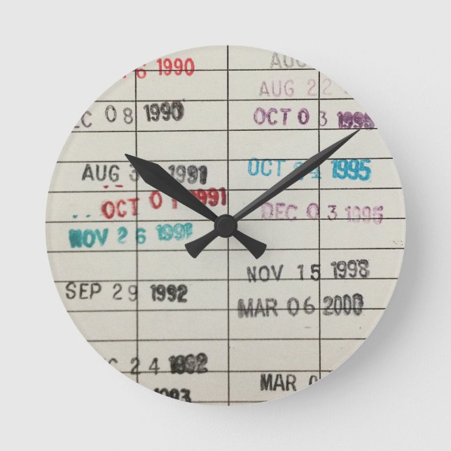 Horloge Ronde Cartes de date d'échéance de la bibliothèque vinta (Recto)