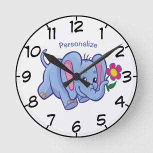 Horloge Ronde Cartoon Eléphant Bébé mignon et heureux Personnali