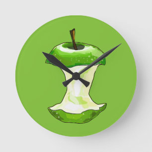 Horloge Ronde Cartoon Green Apple (Granny Smith) Apple Core