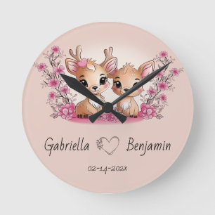Horloge Ronde Cartoon mignon Bambi Les amoureux Coeur Saint-Vale