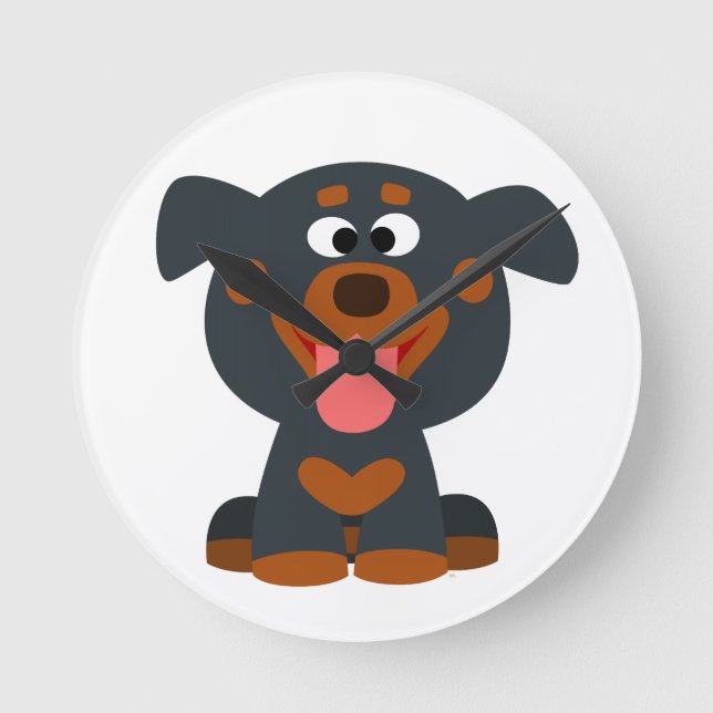 Horloge Ronde Cartoon mignon bébé Rottweiler cadenas mural (Recto)