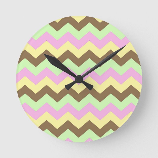 Horloge Ronde Cartouche zigzie (verte, rose, jaune et marron) (Recto)