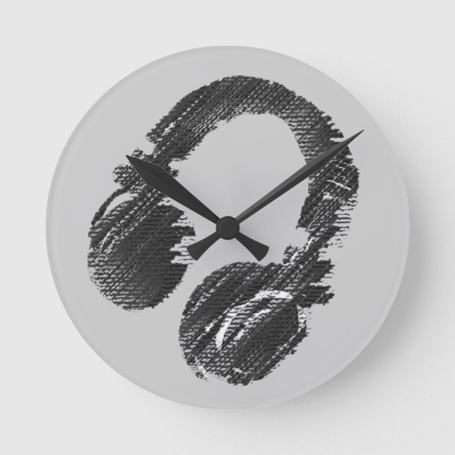 Horloge Ronde casque deejay de musique noire (Recto)