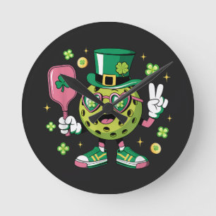 Horloge Ronde Casquette de Pickleball Chanceuse Trèfle Irlandais