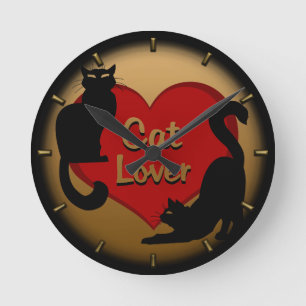 Horloge Ronde Cat Clock Cute Amoureux des chats Wall Clock Décor