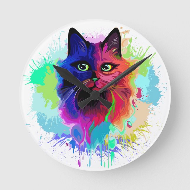 Horloge Ronde Cat Trippy Psychedelic Pop Art (Recto)
