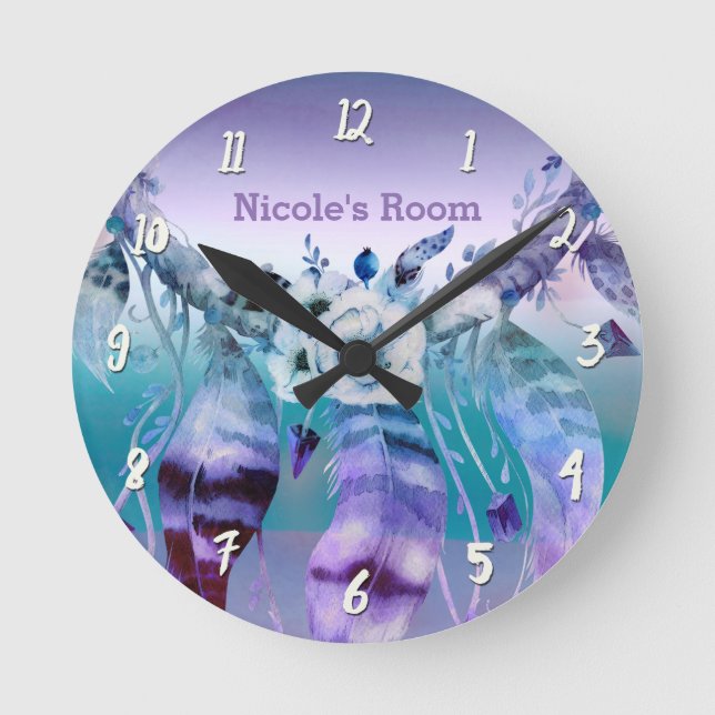 Horloge Ronde Catcher de rêve Turquoise et violet Boho Personnal (Recto)