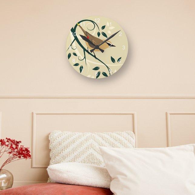 Horloge Ronde Cedar Waxwing Stylized Bird Art (Créateur téléchargé)