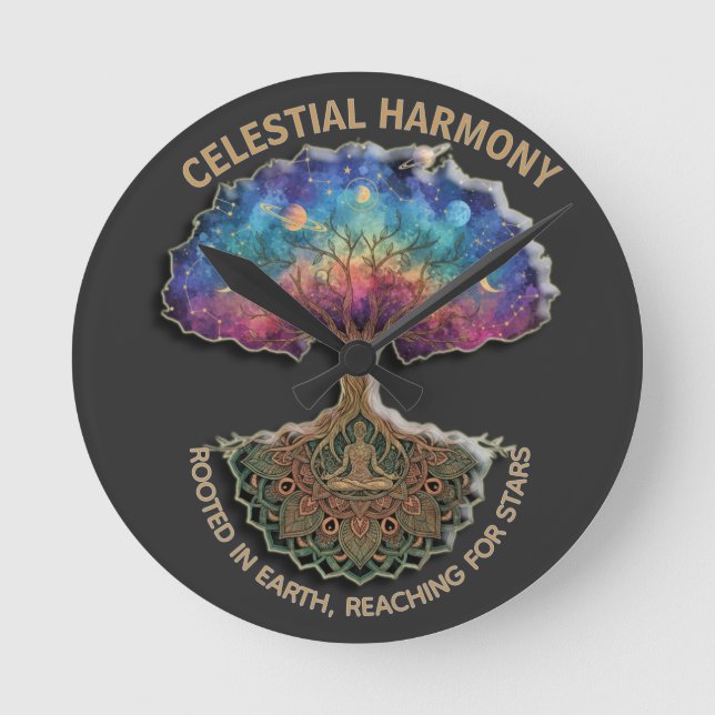 Horloge Ronde Celestial Harmony Tree | Cosmic Meditation Mandala (Recto)