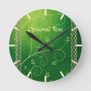Horloge Ronde Céltic Green Knots & Feuilles