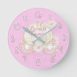 Horloge Ronde Cendrillon Princesse Carrosse Étincelant Rose Pers