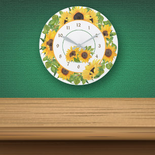 Horloge Ronde Cercle de tournesol Floral