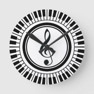 Horloge Ronde Cercle Piano Keys et Treble Clef