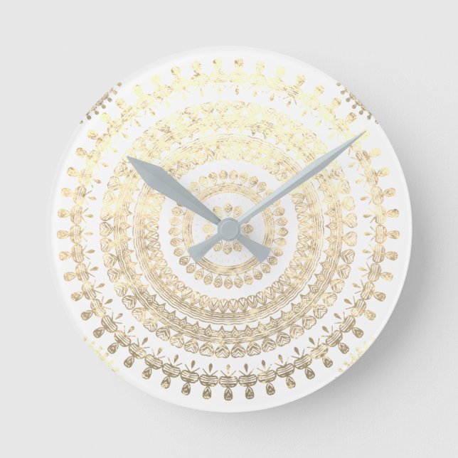 Horloge Ronde Cercle Tribal Boho en or blanc Mandala Metallic Ef (Recto)