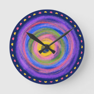 Horloge Ronde Cercles centrés colorés et vibrants Aquarelle -