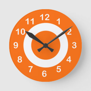 Horloge Ronde Cercles cibles orange et blanc