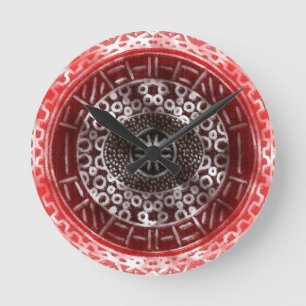 Horloge Ronde Cercles concentrés Tribal africain Imprimer rouge 