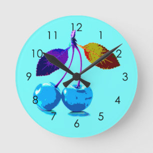 Horloge Ronde Cerises bleues vives