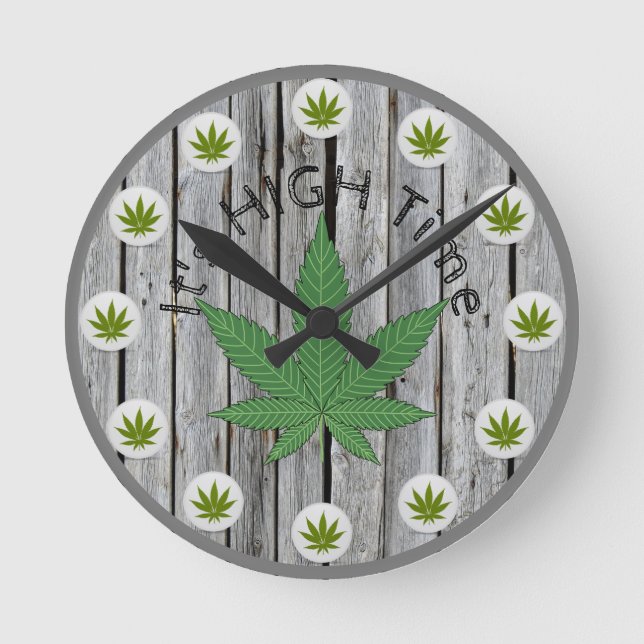 Horloge Ronde C'est High Time Weed Leaf Rustic Wood Custom (Recto)