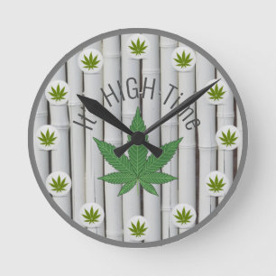Horloge Ronde C'est High Time Weed Leaf White Bamboo Custom