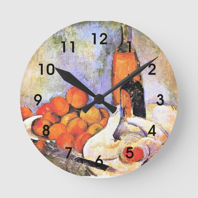 Horloge Ronde Cezanne - Vie morte avec bouteilles et pommes (Recto)