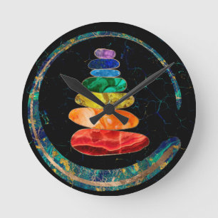 Horloge Ronde Chakras Zen Stones et Enso circle