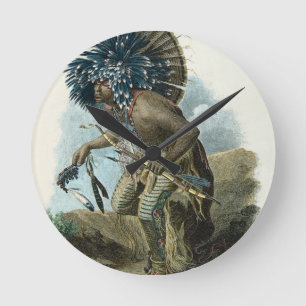 Horloge Ronde Chaman de la tribu de Mandan dans le costume de