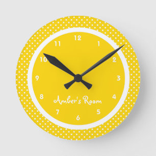 Horloge Ronde Chambre à coucher Jaune Polka Dot Kid