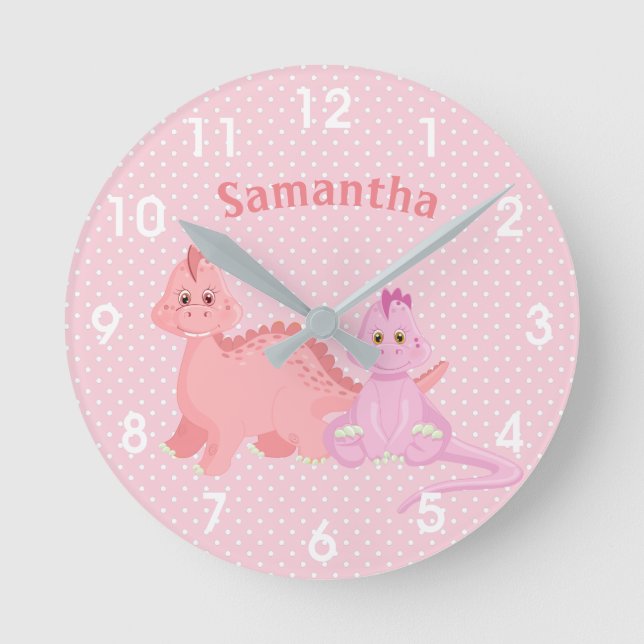 Horloge Ronde Chambre de bébé dinosaure mignon Nursery rose (Recto)