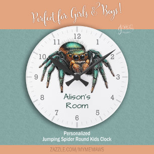 Horloge Ronde Chambre d'enfant araignée sauteuse colorée