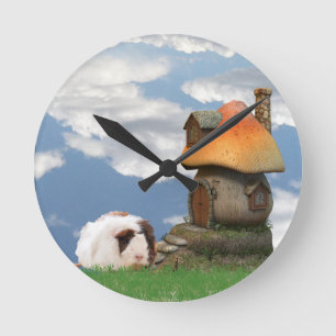 Horloge Ronde Chambre d'enfant mignonne Guinée Pig Champignon Ma