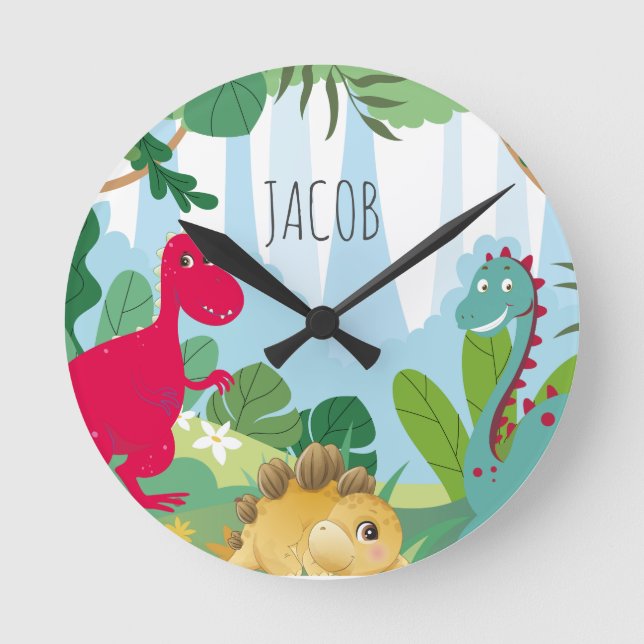 Horloge Ronde Chambre d'enfants Garçons Dinosaure Mignon (Recto)