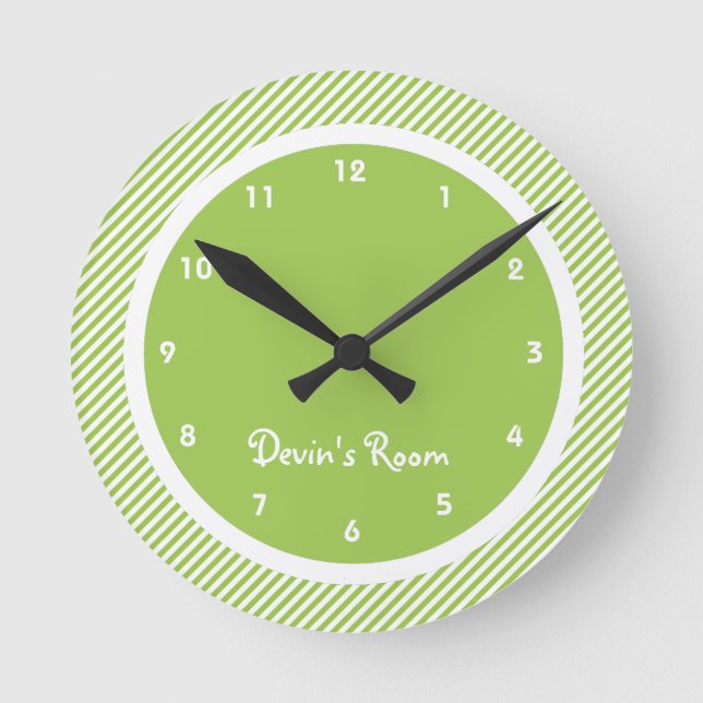 Horloge Ronde Chambre pour enfant en Grille Verte (Recto)