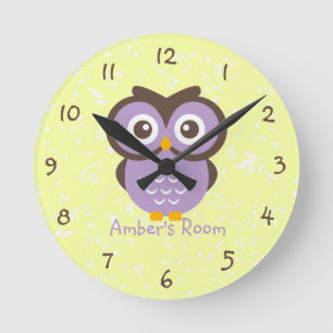 Horloge Ronde Chambre pour enfants personnalisée Chouette pourpr