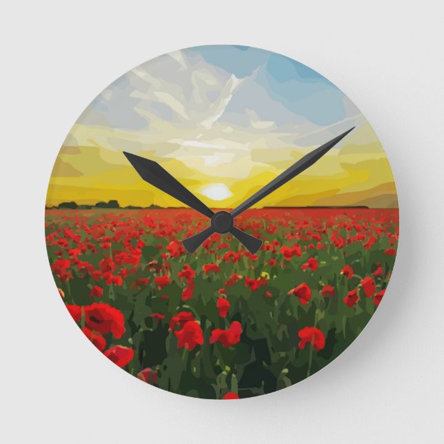 Horloge Ronde Champ de pavots rouges avec lever du soleil (Recto)