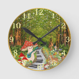 Horloge Ronde Champignons de musique et amis de la forêt 8" Horl