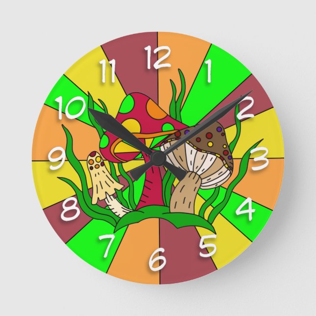 Horloge Ronde Champignons magiques rétro (Recto)