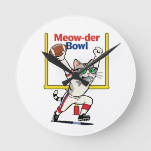Horloge Ronde Champion du Meow-der Bowl Chat de football américa