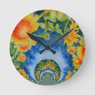 Horloge Ronde Champs de tournesol pour toujours